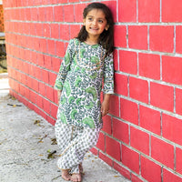 Thumbnail for Boy & Girl Cotton Handblock Green Floral Printed twinning set Duo