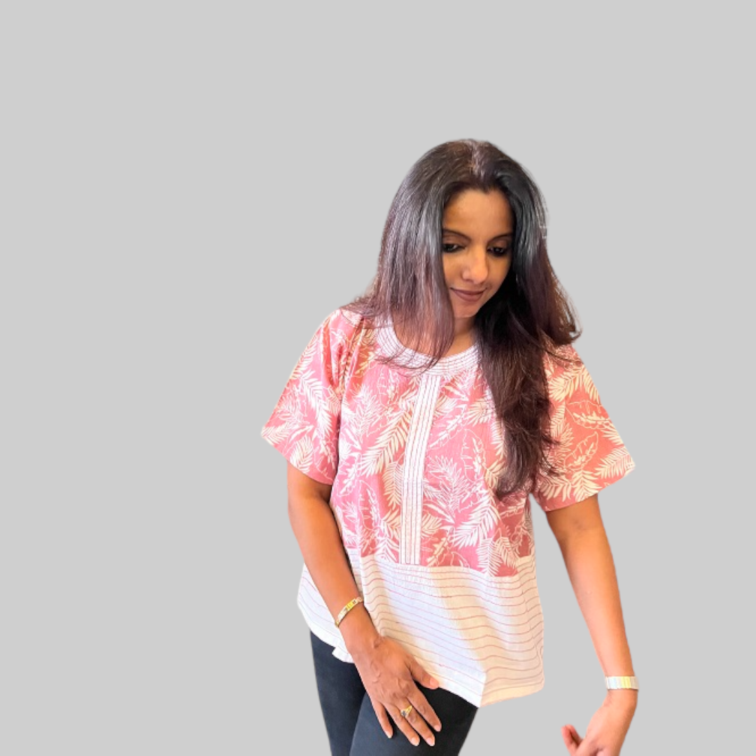 Nude Pink Tropical Print Cotton Box Top