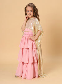 Thumbnail for Three Piece Pink and Gold Party Wear Lehnga Top Dupatta set