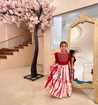 Thumbnail for Red White Tie Dye Gota Work Lehenga Skirt Top Set For Girls