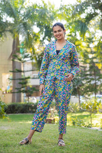 Thumbnail for Blue Green Two piece cotton pant and blazer set