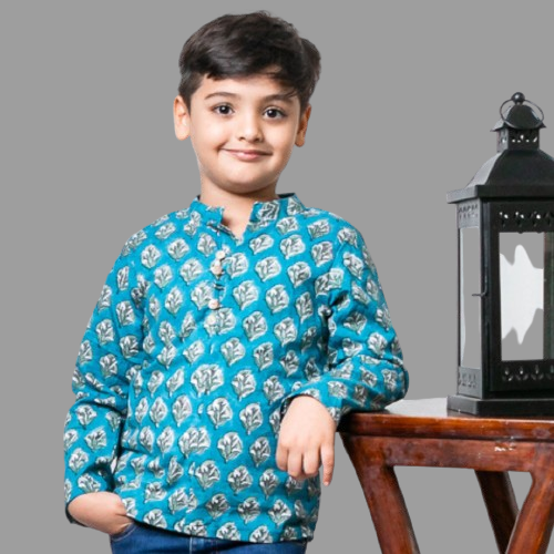 Boy & Girl Cotton Handblock Blue Floral Printed twinning set Duo