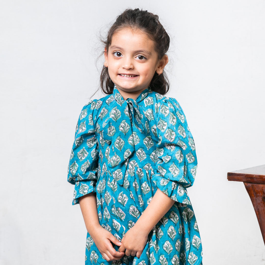 Boy & Girl Cotton Handblock Blue Floral Printed twinning set Duo