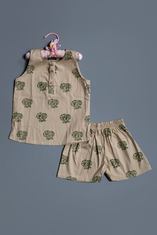 Mom son & daughter budding mushroom cotton lycra co-ord set