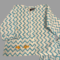 Thumbnail for Embroidered White and blue chevron Block print Unisex Co-ord Set