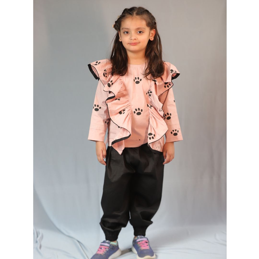 Mom Son & Daughter Pink Paw Cotton Lycra Co-ord Set Trio