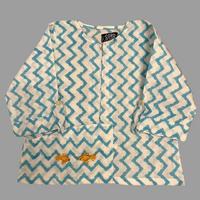 Thumbnail for Embroidered White and blue chevron Block print Unisex Co-ord Set