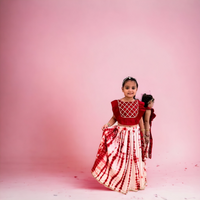 Thumbnail for Red White Tie Dye Gota Work Lehenga Skirt Top Set For Girls