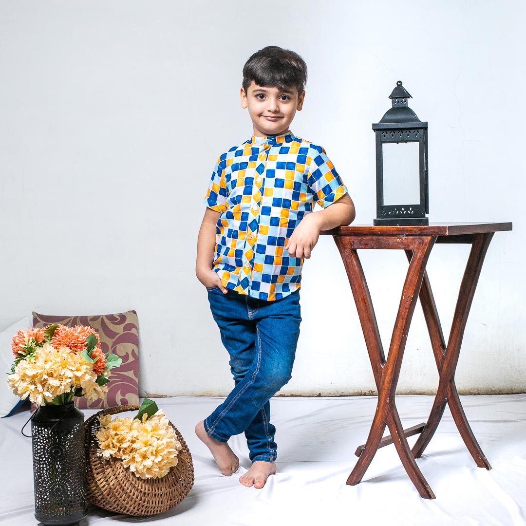 Mom & Son Blue Yellow Tiles Twinning Set Trio