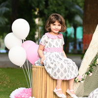 Thumbnail for Boy & Girl Cotton Handblock White Leaf Printed Twining set Duo