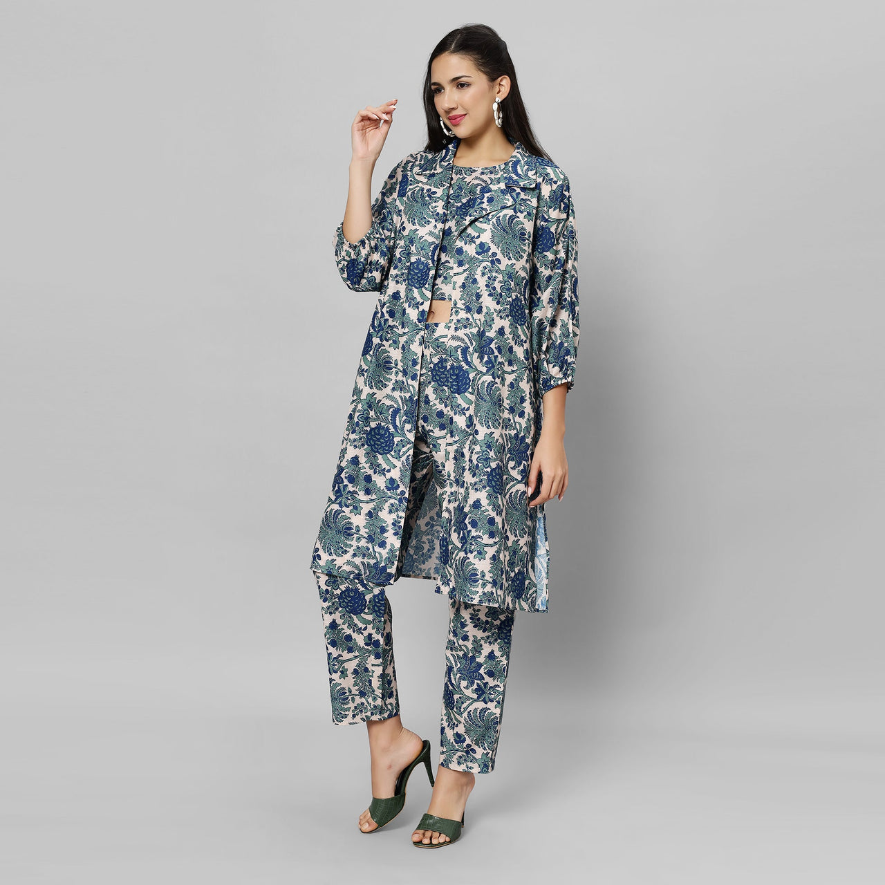 Mystic Floral 3-Piece Cotton Linen Coord Set