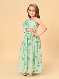 Thumbnail for Green Two Piece Green Party Wear Lehnga Top Dupatta set