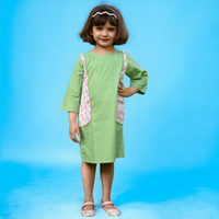 Thumbnail for Pista Green Cotton Dress For Girls