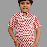 Thumbnail for Red & White Cotton Block Print Shirt For Boys
