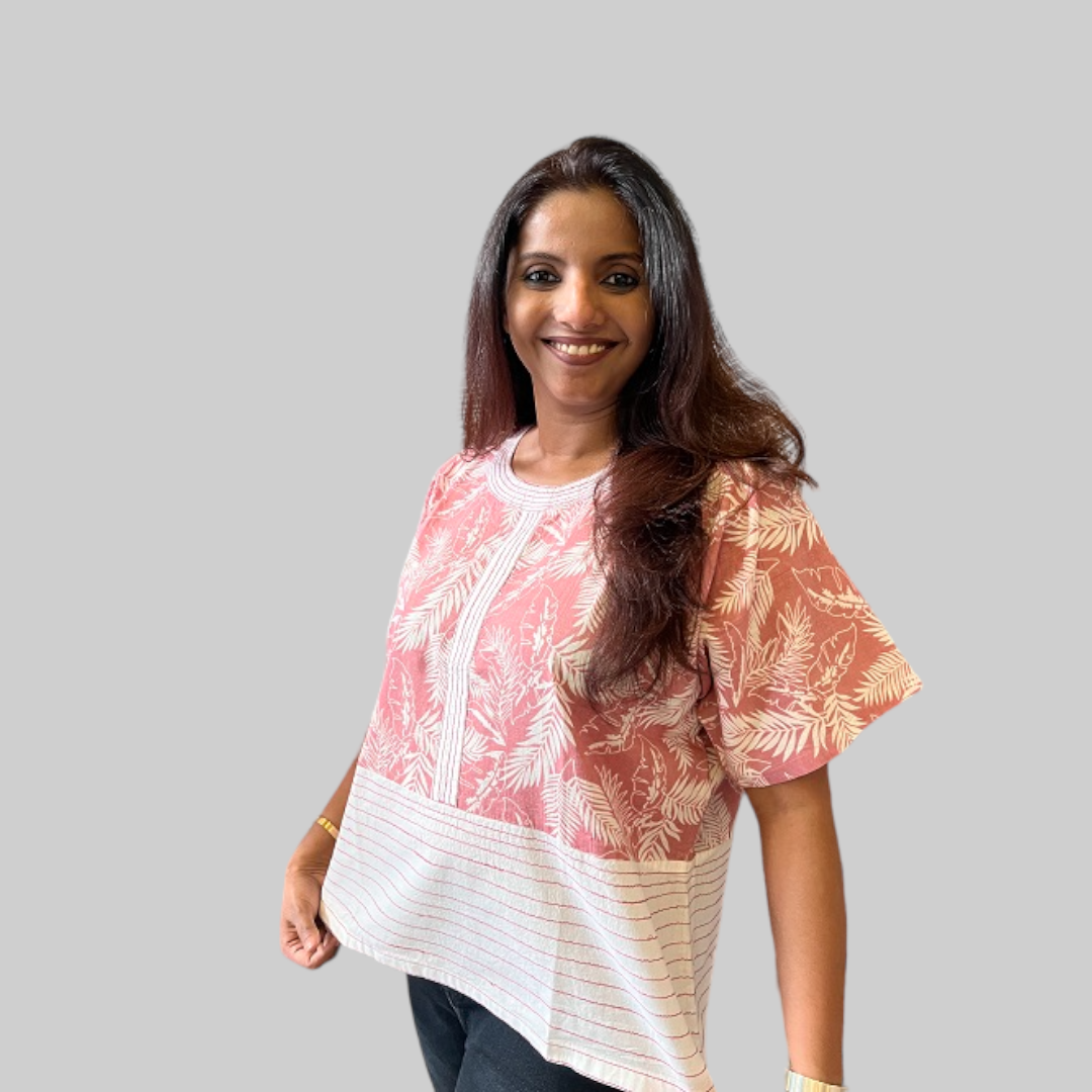 Nude Pink Tropical Print Cotton Box Top