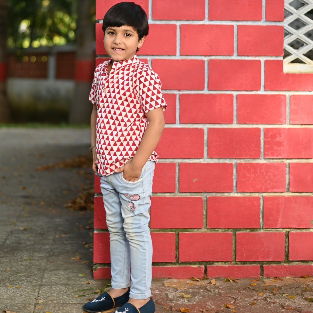 Mom & Son Red & White Cotton Hand Block Printed Twinning Set Duo