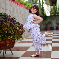 Thumbnail for Two Piece White Floral Cotton Peplum Top And Culottes Set For Girls