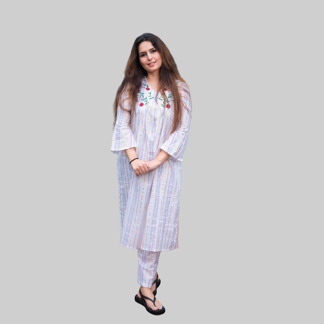 White Cotton Embroidered Coord Set