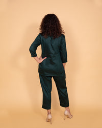 Thumbnail for Bottle green embroidered coord set