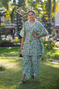 Thumbnail for Green Floral Print Co-ord Set for Women