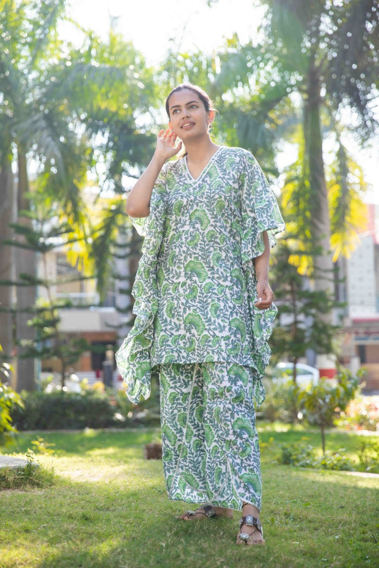 Green Floral Print Co-ord Set for Women