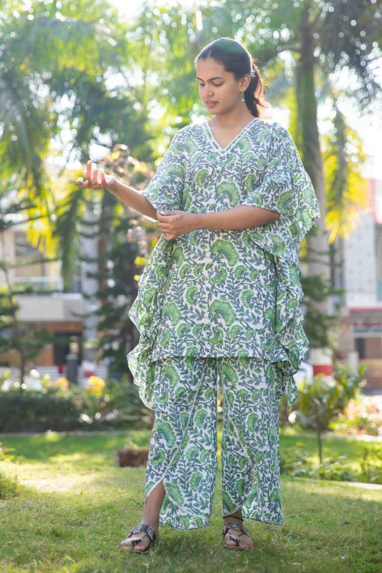 Green Floral Print Co-ord Set for Women