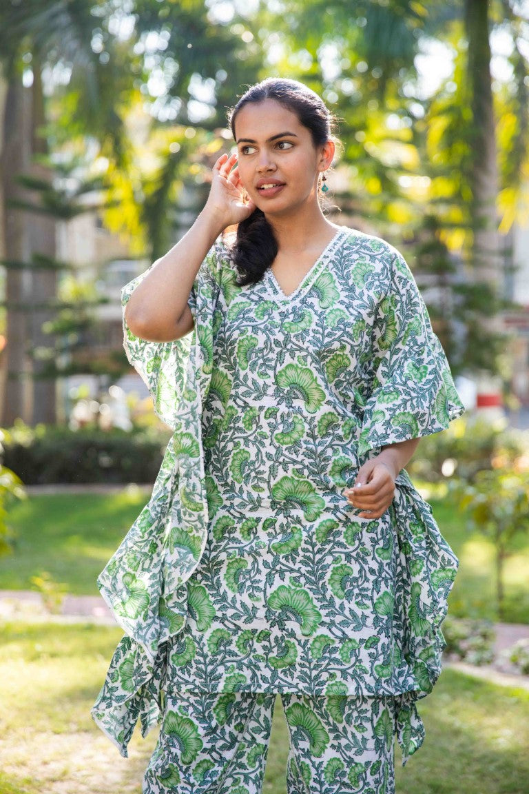 Green Floral Print Co-ord Set for Women