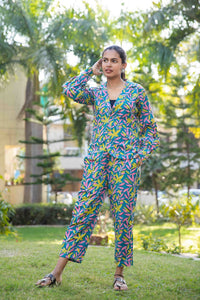 Thumbnail for Blue Green Two piece cotton pant and blazer set