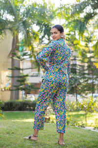 Thumbnail for Blue Green Two piece cotton pant and blazer set
