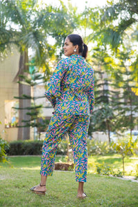 Thumbnail for Blue Green Two piece cotton pant and blazer set