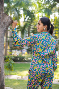 Thumbnail for Blue Green Two piece cotton pant and blazer set