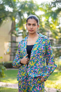 Thumbnail for Blue Green Two piece cotton pant and blazer set
