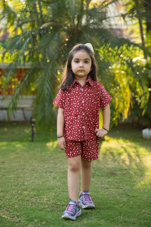 Red Polka Dot Shirt Shorts Girl’s Co-ord Set