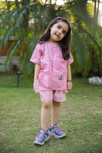 Thumbnail for Pink Scale & Stripes Block Print Cotton Girl Co-ord Set