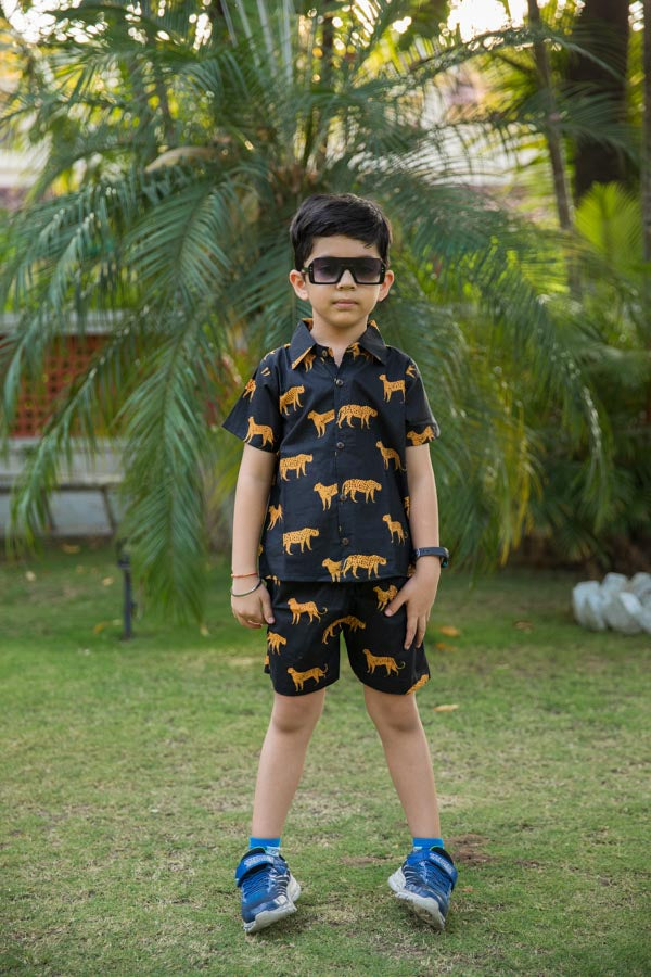 Black Cheetah Print Shirt Shorts Boy’s Co-ord Set
