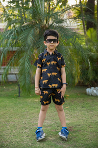 Thumbnail for Black Cheetah Print Shirt Shorts Boy’s Co-ord Set