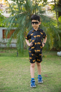 Thumbnail for Black Cheetah Print Shirt Shorts Boy’s Co-ord Set