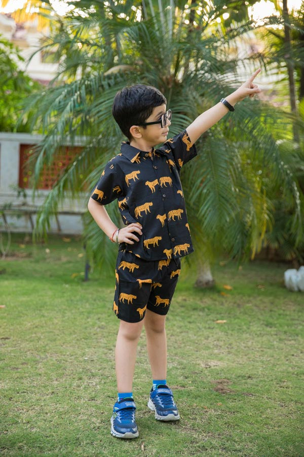 Black Cheetah Print Shirt Shorts Boy’s Co-ord Set