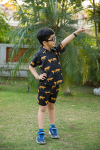 Thumbnail for Black Cheetah Print Shirt Shorts Boy’s Co-ord Set