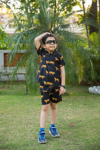 Thumbnail for Black Cheetah Print Shirt Shorts Boy’s Co-ord Set