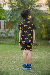 Thumbnail for Black Cheetah Print Shirt Shorts Boy’s Co-ord Set