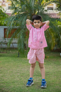 Thumbnail for Pink Scale & Stripes Block Print Cotton Boy Co-ord Set
