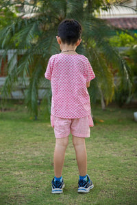 Thumbnail for Pink Scale & Stripes Block Print Cotton Boy Co-ord Set