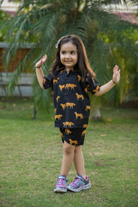 Thumbnail for Black Cheetah Print Shirt Shorts Girl Co-ord Set