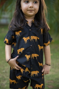 Thumbnail for Black Cheetah Print Shirt Shorts Girl Co-ord Set