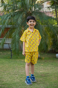 Thumbnail for Sunshine Yellow Floral Print Shirt Shorts Boy's Co-ord Set