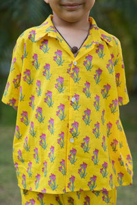 Thumbnail for Sunshine Yellow Floral Print Shirt Shorts Boy's Co-ord Set