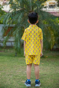 Thumbnail for Sunshine Yellow Floral Print Shirt Shorts Boy's Co-ord Set