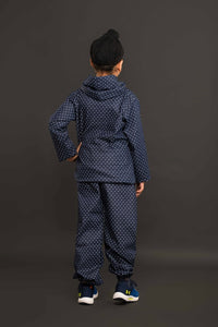 Thumbnail for Blue Printed Laycra Denim Teddy Emroydri Unisex hoodie Co-ord Set