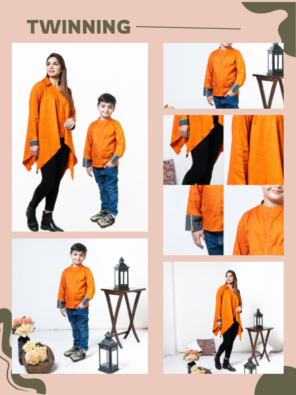 Mom & Son Orange Cotton Twinning Set Duo